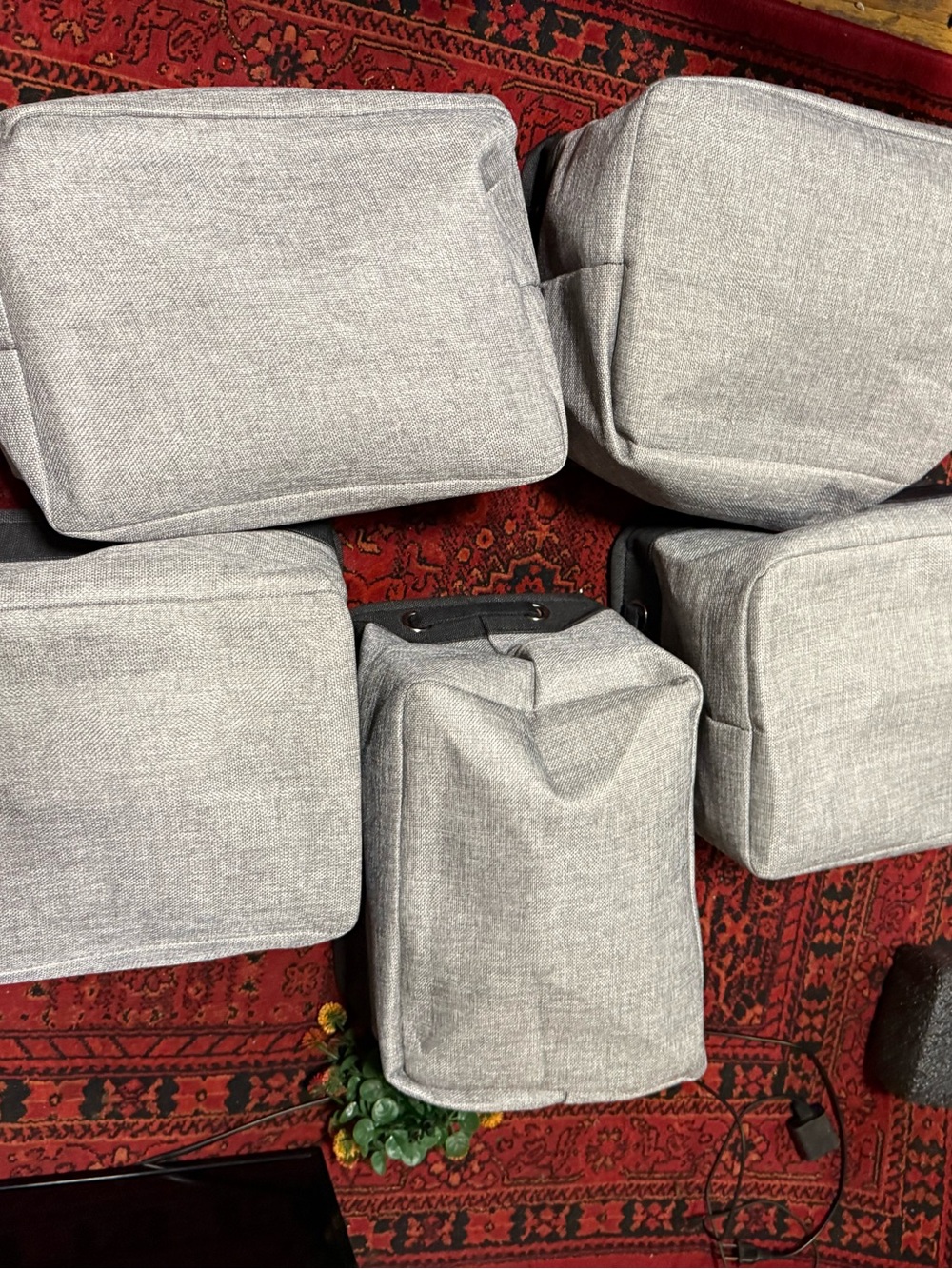 Set of 5 Grey Fabric Storage Bins with Dark Trim - Picture 2 of 6